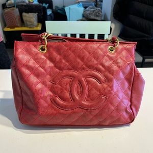 Chanel bag; beautiful bright red and chain handles